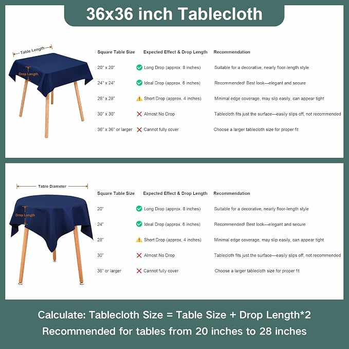 Wolkemer Small Square Tablecloth 36 x 36 Inch Washable Fabric Table Cloth Navy Blue Table Cover for Nightstand End Bedside Tables Tabletop Decoration