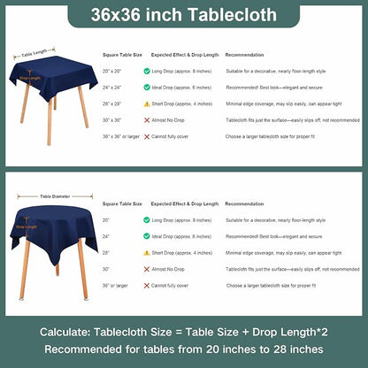 Wolkemer Small Square Tablecloth 36 x 36 Inch Washable Fabric Table Cloth Navy Blue Table Cover for Nightstand End Bedside Tables Tabletop Decoration