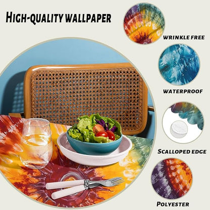 Tie Dye Table Cloth Rectangle Tables Hippie Colorful Swirls Rainbow Art Rectangle Kitchen Table Cover Oblong Tablecloth for Dining Table Buffet Parties Patio Camping 52" x 70" 4-6 Seats