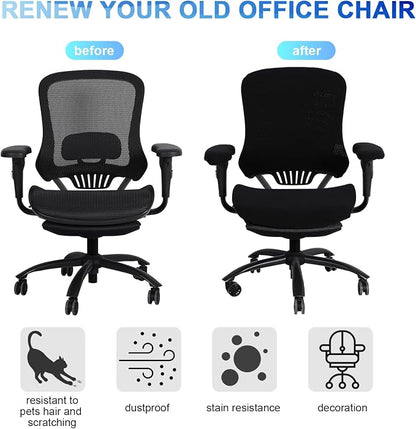 Tallew 4 Pcs Office Chair Covers Stretchable Armrest Seat,XL,Black | Universal Fit Office Desk Chairs, Protective Seat Backrest Slipcovers, Stretchable Prevent Wear, Easy Install for Rotating