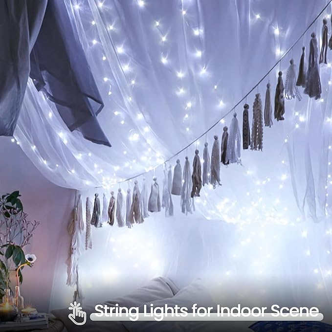 4 Pack String Lights Battery Operated with Timer, 66FT 200 LED Waterproof Battery Twinkle Lights, 8 Modes Fairy Light for Indoor & Outdoor Party Bedroom Porch Tree Christmas Decorations (Cool White)