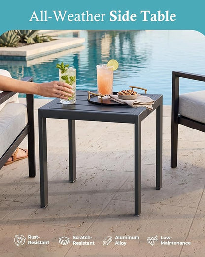Ciokea Aluminum Foldable Lounge Chairs Set of 2 with 1 Outdoor Aluminum Side Table ，Perfect Match ，Suitable for Courtyard, Balcony, Lawn and Other Scenes，White