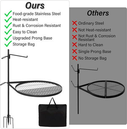 24" Fire Pit Grill w/304 Stainless Steel Grate, Grill Tray | Swivel Grill Grate, Portable Carry Bag, Height Adjustable, Easy Setup, Perfect for Hiking, Picnics & Family BBQs