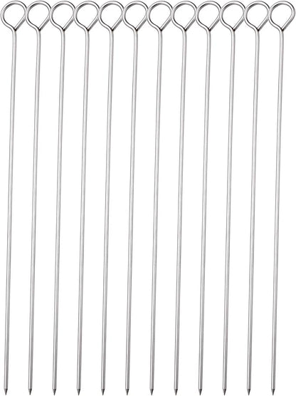10 Inch Metal Barbecue Skewers, Stainless Steel BBQ Skewers, Shish Kebab Kabob Skewers 12 Pcs