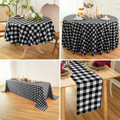 Waterproof Plaid Tablecloth Fabric - Round 108 Inch Classic Gingham Checker Table Cloth for Indoor/Outdoor Use - Buffalo Table Cover for Picnics, BBQs, and Parties
