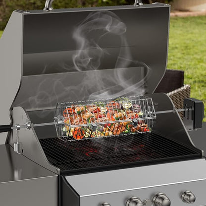 Skyflame Stainless Steel Round Tumble Rotisserie Grill Basket | Partitioned Food Grilling, Fits for 5/16 Inch Square, 3/8 Inch Square, 3/8 Inch Hexagon, 1/2 Inch Hexagon Spit Rods