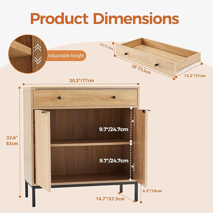 Mericonia Farmhouse Buffet Sideboard Cabinet with Storage, Fluted Coffee Bar with Doors and Adjustable Shelves, Modern Wood Cabinet for Kitchen, Livingroom (Fluted 2 Door, Natural)