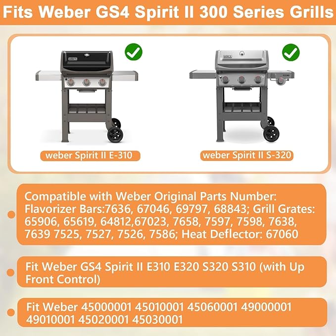 Spirit II Grill Parts for Weber GS4 Spirit II 300 SER E310 S310 Accessories for Weber Spirit 2 Replacement Weber Grate 7638 7856,Flavor Bars 7636 67046 3400302,Heat deflector 67060,304 Stainless Steel