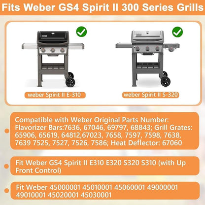 Spirit II Grill Parts for Weber GS4 Spirit II 300 SER E310 S310 Accessories for Weber Spirit 2 Replacement Weber Grate 7638 7856,Flavor Bars 7636 67046 3400302,Heat deflector 67060,304 Stainless Steel