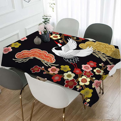 TKS MITLAN Japanese Crane Tablecloth 60x84 Inch Rectangular Asian Oriental Heron Bird Floral Branch Clouds Oblong Table Cloth Kitchen Table Decorations for Home Dinner Party