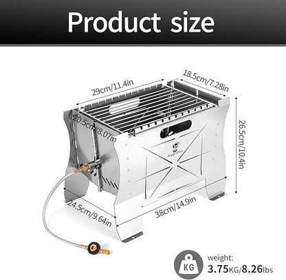 Camping Grill Folding Charcoal Grill,2 in 1 Portable Duel Fuel Charcoal or Gas Grill or Fire Pit,Stainless Steel Camping Barbecue Grill for Outdoor Barbecuing Picnicking with Storage Bag