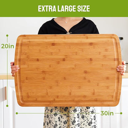 30 x 20 Inch Extra Large Bamboo Cutting Boards - BEZIA 3XL Stove Top Cover Chopping Board - Meat Cutting Board for BBQ - Turkey Carving Board - Extra Large Charcuterie Boards with Juice Groove