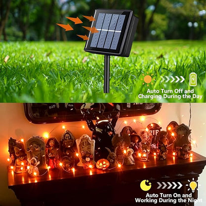 YEGUO Orange Solar Thanksgiving Lights Outdoor Waterproof, 4 Pack Each 33ft 100 LED Solar Fairy Lights, 8 Modes Solar String Lights