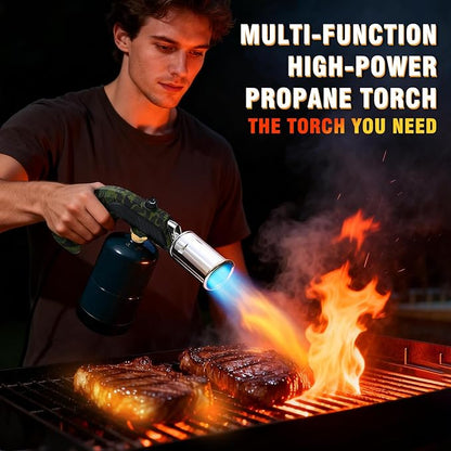 Powerful Grill & Cooking Propane Torch With a Safety Lock, Sous Vide, Welding Torch, Adjustable Wood Torch Burner for Searing Steak, BBQ, Campfire Starter,Army Green(Tank Not Included)