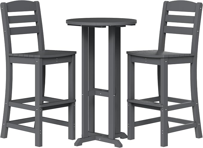 Shintenchi 3 Pieces Outdoor High Top Bar Set, 1 Patio High Top Round Table and 2 Bar Height Tall Adirondack Chair, All-Weather Outdoor Bistro Bar Set for Balcony Pool Deck, Dark Grey