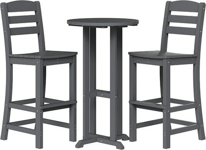 Shintenchi 3 Pieces Outdoor High Top Bar Set, 1 Patio High Top Round Table and 2 Bar Height Tall Adirondack Chair, All-Weather Outdoor Bistro Bar Set for Balcony Pool Deck, Dark Grey