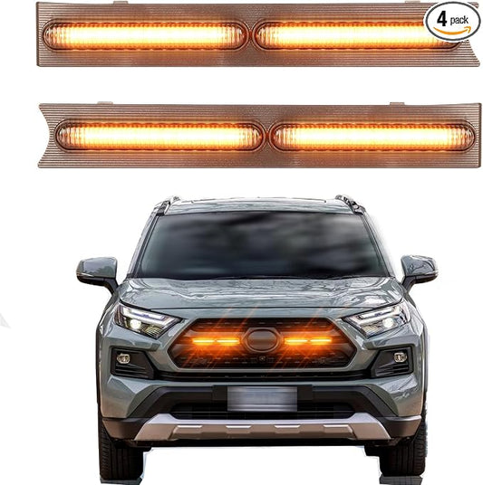 LED Grille Lights for 2019-2025 Toyota RAV4 Accessories Amber | Snap-In,Smoked Lens, Exterior Front Grill Insert Light for 5th Gen Hybrid Adventure TR D Off-Road 5311142220
