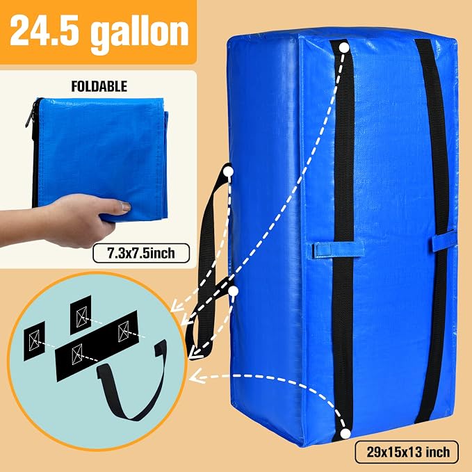 Moving Bags, Storage Totes, Extra Large Storage Bags for Moving Supplies, College Dorm Essentials, Bedroom Closet, Packing Bags with Backpack Handles Zipper Compatible with IKEA Frakta Cart（12 Pack） | 12 Pack Extra Large Storage Bags Totes Moving Boxes...