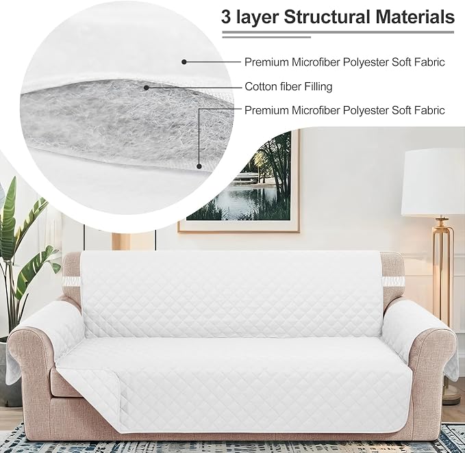 Reversible Oversized Sofa Covers, XL Sofa, White/White | Couch Cover Furniture Protector for Dogs Elastic Straps Water Repellent Furniture for 4 Cushion Couch