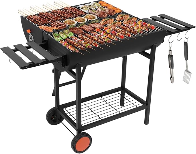 Generic Extra Large Portable Charcoal Grill 871 Square Inches Cooking Area Outdoor Charcoal Grill Smoker with 2 Foldable Side Tables for Backyard Camping Patio Parties and Picnics