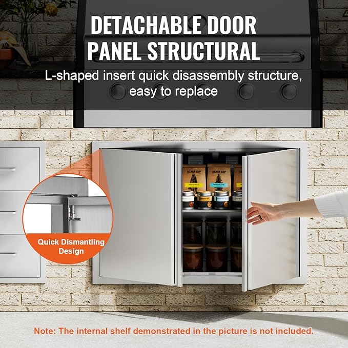 VEVOR BBQ Access Door, 36W x 24H Inch Double Outdoor Stainless Steel Flush Mount Vertical Door with Recessed Handles for BBQ Island, Grilling Station