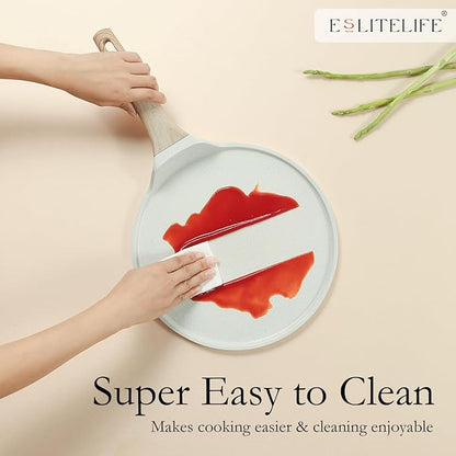 ESLITE LIFE 11 Inch Crepe Pan with Spreader, Nonstick Ceramic Coating Dosa Pan, Roti Tawa Comal Para Tortillas Pancake Griddle Pan, Induction Compatible, PTFE & PFOA Free, White