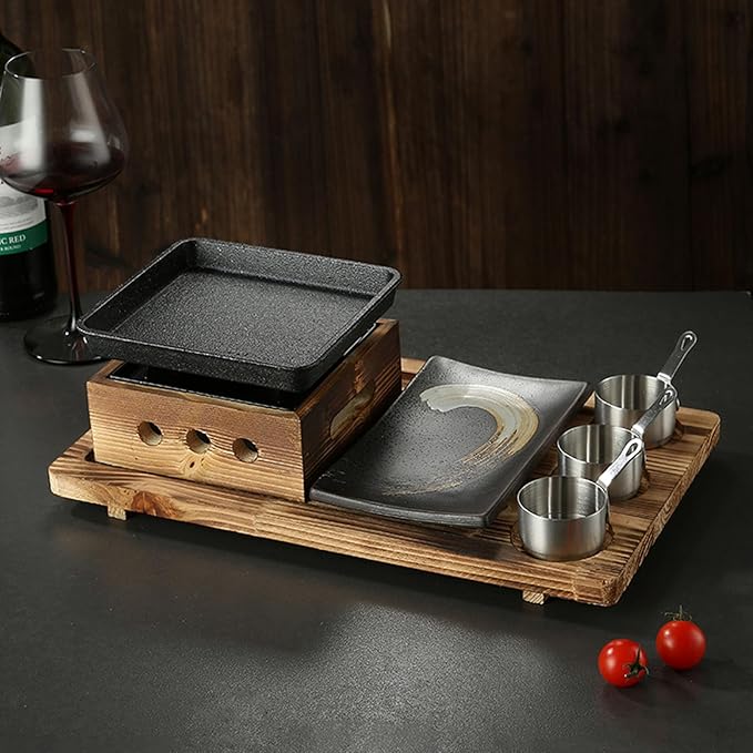 Portable BBQ Grill Korean Japanese Tabletop Barbecue Grill Charcoal BBQ Oven Alcohol Stove for Indoor Dining Table, Camping,A