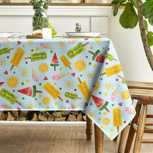 Horaldaily Summer Tablecloth 60 x 60 Inch Square Tropical Popsicle Blue | Ice Cream Orange Sunshine White Seasonal Washable Table Cover for Party Picnic Dinner Decor