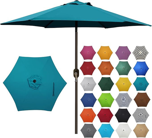 Blissun 7.5 ft Patio Umbrella, Yard Umbrella, Outdoor Market Umbrella with Push Button Tilt Crank (Cerulean)
