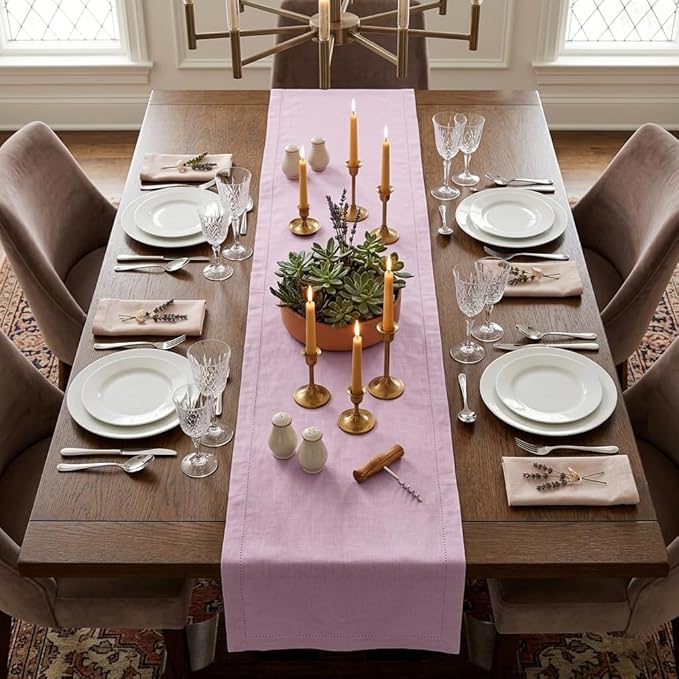 Urban Villa Christmas TableRunner 100% Cotton Fused Table Runner 14''x 72'' Over Sized Hemstitch Pink Table Runner Every Day Use Heavier Quality TableRunner
