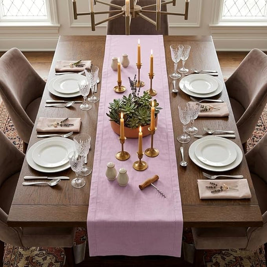 Urban Villa Christmas TableRunner 100% Cotton Fused Table Runner 14''x 72'' Over Sized Hemstitch Pink Table Runner Every Day Use Heavier Quality TableRunner
