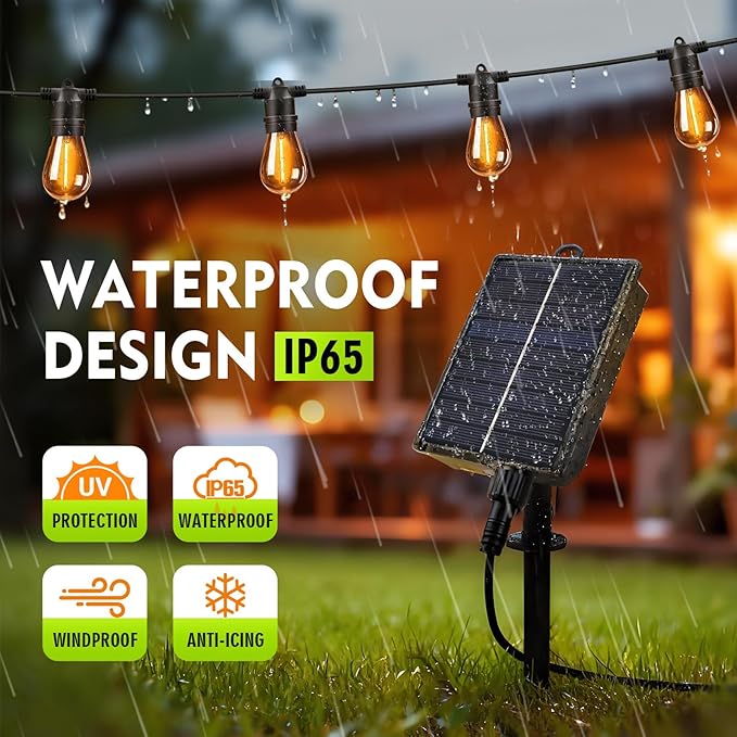 Outdoor Solar String Lights 49FT 15, Shatterproof & Waterproof LED Patio Lights with Remote, Dimmable & Timer Functions, 2700K Warm White Commercial Grade Decorative Hanging Lights