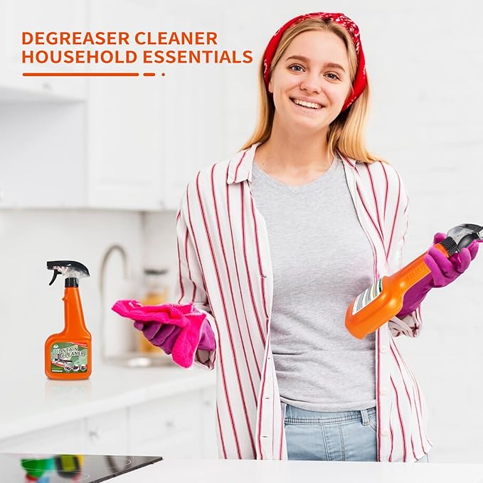 Heavy Duty Kitchen Degreaser Spray, Fast Acting Grease Remover for Stove, Oven & Range Hood, Cuts Tough Grease, for Outdoor Cooking and Grill Cleaner Degreasing (2PCS)