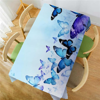 Swono Butterflies Table Cloth Rectangle Tables Nature Butterflies Blue Kitchen Table Cover Oblong 52"X70" Tablecloth for Dining Table Buffet Parties Patio and Camping
