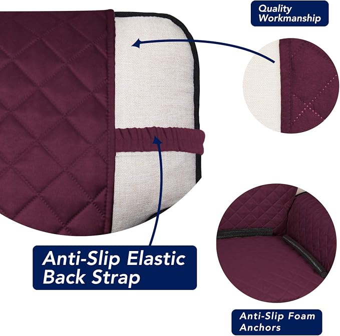 PureFit Reversible Quilted Sofa Cover, Water Resistant Medium Slipcover Furniture Protector, Washable Couch Cover with Non Slip Foam and Elastic Straps for Kids, Dogs, Pets (Loveseat, Wine/Beige) | Wine/Beige, Water Resistant Couch Protector, Washable ...