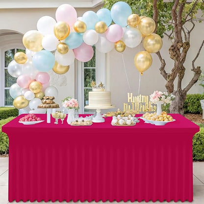 Smiry Spandex Elastic Fitted Table Cloth Skirt for 6FT Rectangle Table | Stretch Washable Table Cloth, Banquet Table Cover for Wedding, Party, Indoor & Trade Shows, (Fuchsia, 72Lx30Wx30H)