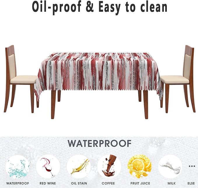 Abstract Striped Rectangle Tablecloth 60x120 Inch Red and White Old Texture Grunge Stripes Vintage Mosaic Dust-Proof Table Cover Protector for Kitchen Restaurant Picnic Camping BBQ Burgundy