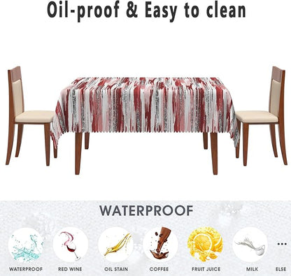 Abstract Striped Rectangle Tablecloth 60x120 Inch Red and White Old Texture Grunge Stripes Vintage Mosaic Dust-Proof Table Cover Protector for Kitchen Restaurant Picnic Camping BBQ Burgundy