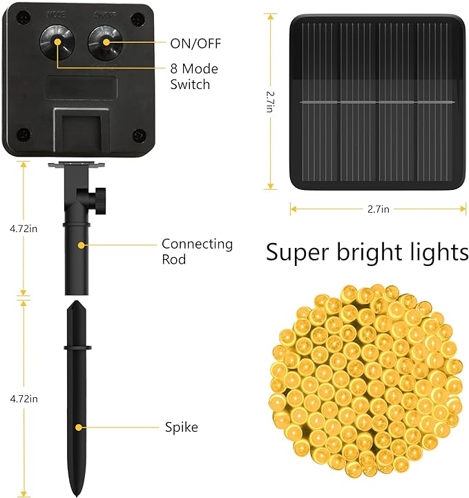 Flechllary Solar String Lights Outdoor Waterproof，39Ft 100 LED Solar String Lights with 8 Modes ，Solar Christmas Lights Outdoor for Yard, Fence, Balcony, Party,Christmas Tree Decorations (Warm White)