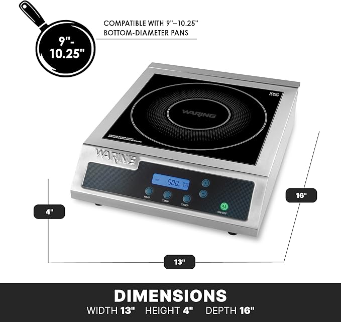 Waring Commercial Induction Burner, 11 x 11 Schott Ceramic Glass, for Professional Countertop Cooking and Catering, WIH400X