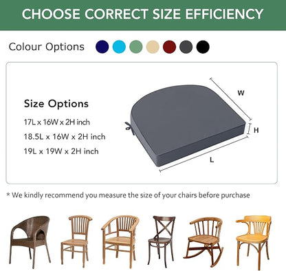 Outdoor Chair Cushions Set of 2: Waterproof & Fade Resistant Patio Furniture Cushions - 17 x 16 x 2 Inch Non Slip Round Corner Seat Cushion Pads with Removable Cover for Garden Yard Lawn, Dark Grey