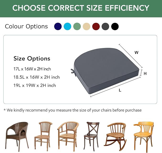 Outdoor Chair Cushions Set of 2: Waterproof & Fade Resistant Patio Furniture Cushions - 18.5 x 16 x 2 Inch Non Slip Round Corner Seat Cushion Pads with Removable Cover for Garden Yard Lawn, Dark Grey