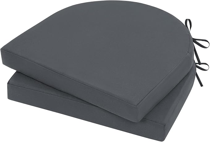 Topotdor Outdoor Chair Cushions Set of 2, 18"x18"x2" Waterproof Patio Chair Cushions for Outdoor Furniture, Round Corner Outdoor Seat Cushions Color Fastness Chair Pads with Ties, Dark Gray