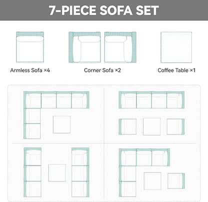 YITAHOME 7 Pieces Outdoor Patio Furniture Set, Sectional Sofa PE Rattan Wicker Conversation Set Outside Couch w/Table and Cushions for Porch Lawn Garden Backyard, Black