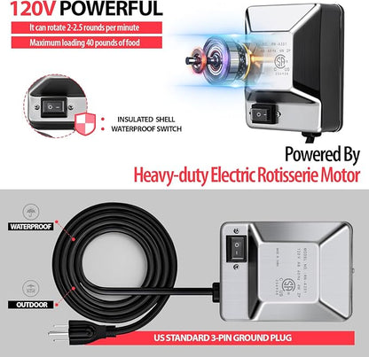 Heavy Duty 110V 4W Grill Electric Rotisserie Motor with Maximum 30lb Load Capacity and On/Off Switch, Universal Stainless Steel BBQ Grill Rotisserie Motor Accessories for Outdoor Rotisserie Cooker