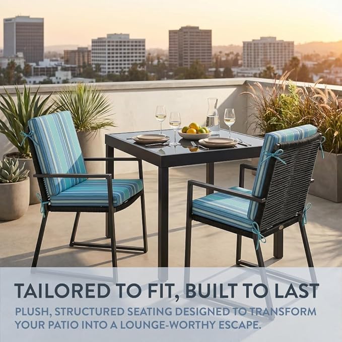 California Umbrella Outdoor Dining Chair, Set of 2 Patio Seat Cushions, 20 x 40 Inch, Premium Outdoor Memory Foam, Fade Resistant, Sunbrella Fabric, Fabric Ties, Dolce Oasis