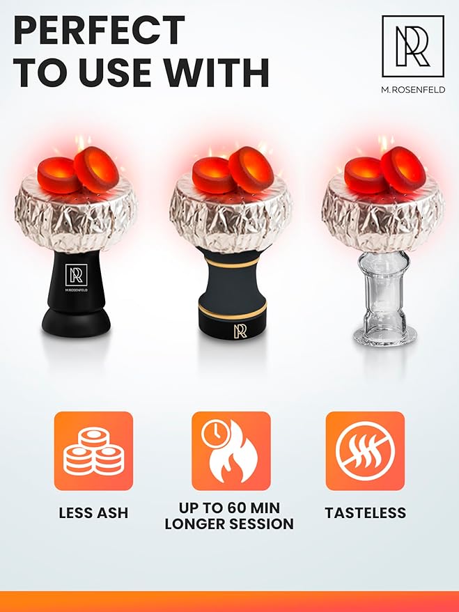 Hookah Bundle - 20 pcs Hookah Charcoal & 120 pcs Hookah Foil with Holes - 33 mm Quick Light Charcoal Tablets & 4 mil Thick Sisha Foil Sheets - 100% Natural Hooka Coals - Burns Up to 60 min