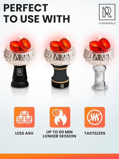 Hookah Bundle - 20 pcs Hookah Charcoal & 120 pcs Hookah Foil with Holes - 33 mm Quick Light Charcoal Tablets & 4 mil Thick Sisha Foil Sheets - 100% Natural Hooka Coals - Burns Up to 60 min