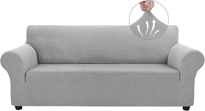 Asnomy Stretch Oversized Couch Covers for Sofa Slipcover,Silver | 1-Piece Sofa Covers Washable(94"-110") 4-Seater Furniture Protector with Non Skid Foam and Elastic Bottom for Kids, Pets