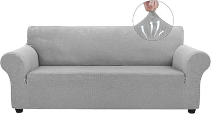 Asnomy Stretch Oversized Couch Covers for Sofa Slipcover,Silver | 1-Piece Sofa Covers Washable(94"-110") 4-Seater Furniture Protector with Non Skid Foam and Elastic Bottom for Kids, Pets